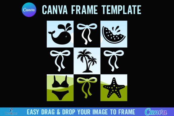 Beach Summer Canva Frame Checkered Bow Graphics