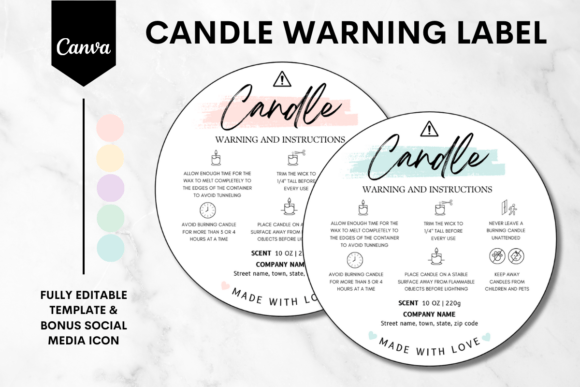 Candle Warning Label Canva Template 4 Graphics