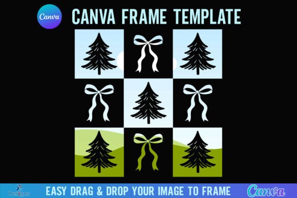Checkered Christmas Tree Bow Canva Frame Graphics