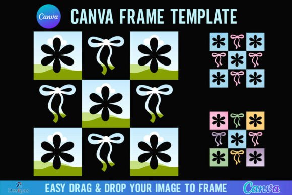 Checkered Daisy Floral Canva Frame Bow Graphics