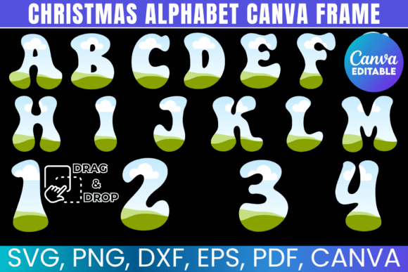 Christmas Alphabet Canva Frame Template Graphics