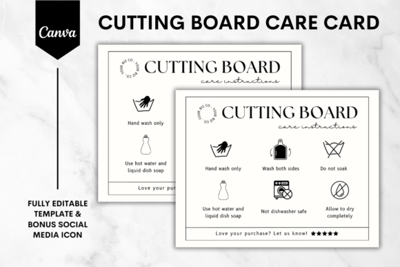 Cutting Board Care Card Canva Template 2 Graphics