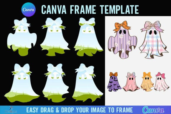 Halloween Cute Ghost Canva Frame Bow Boo Graphics
