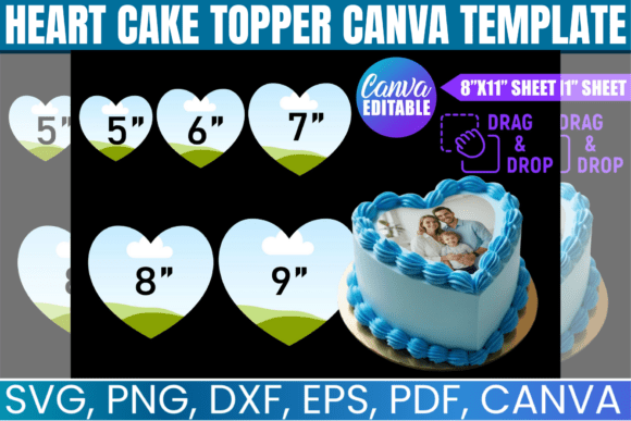 Heart Cake Topper Canva Editable Graphics