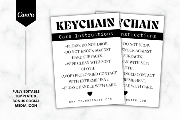 Keychain Care Card Canva Template B W 2 Graphics