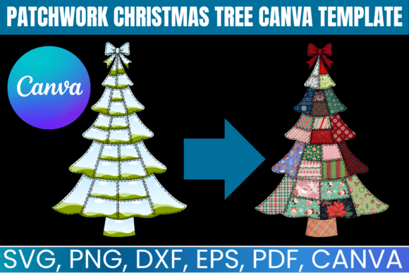 Patchwork Christmas Tree Canva Template: Graphics for Festive Branding