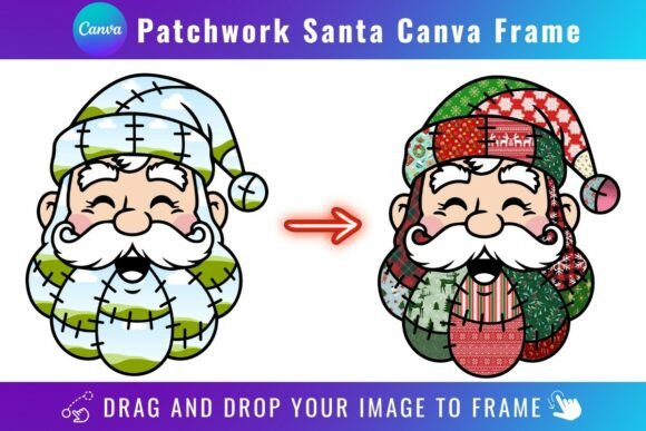 Patchwork Santa Canva Frame Design: Graphics for Festive Editorial Impact