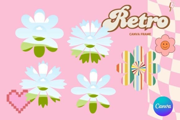 Retro Flower Canva Frame Add Photo_10 Graphics