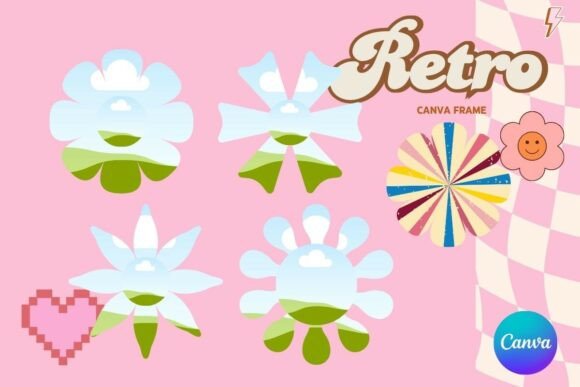 Retro Flower Canva Frame Add Photo_16 Graphics