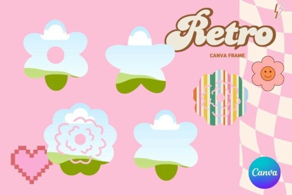 Retro Flower Canva Frame Add Photo_3 Graphics