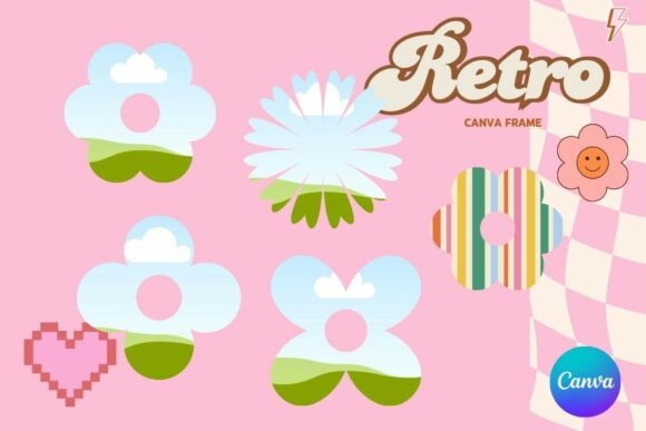 Retro Flower Canva Frame Graphics