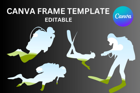 Scuba Diver Silhouette Canva Frame Graphics