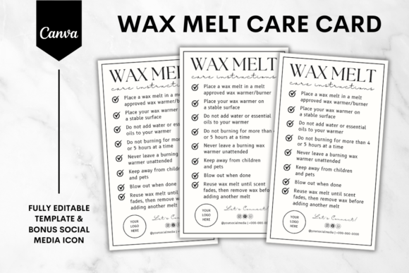 Wax Melt Care Card Canva Template 4 Graphics